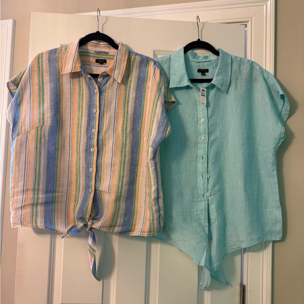 TWO talbots 100% linen Lightweight Summer Tops- size large- 1 w tags 1 worn once